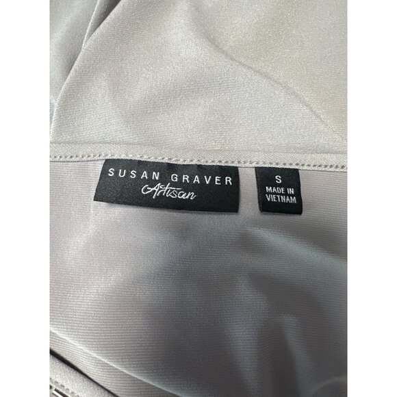 Susan Graver Artisan Womens S Gray Embellished V-Neck 3/4 Sleeve Chiffon Blouse - Picture 5 of 9